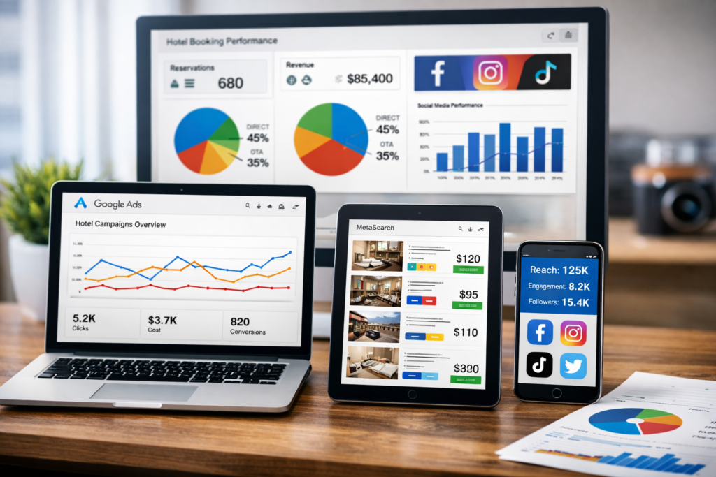 Plataformas digitales utilizadas para promocionar hoteles en Latinoamérica y generar reservas directas.